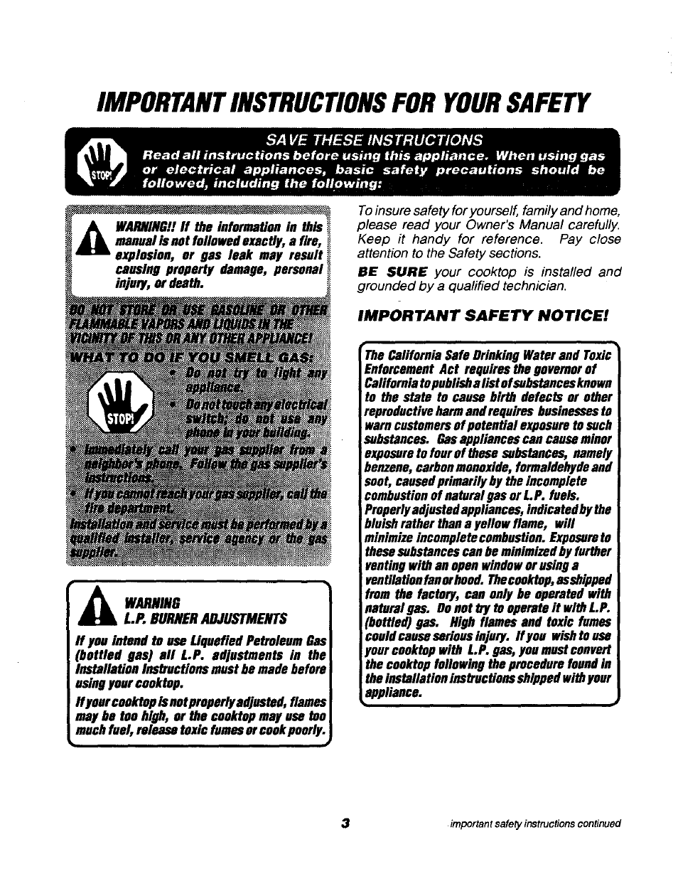 Important instructioms for your safety, Imhnodipg, F^w^gassm | Important safety notice | Sears KENMORE 911.3235S User Manual | Page 3 / 12