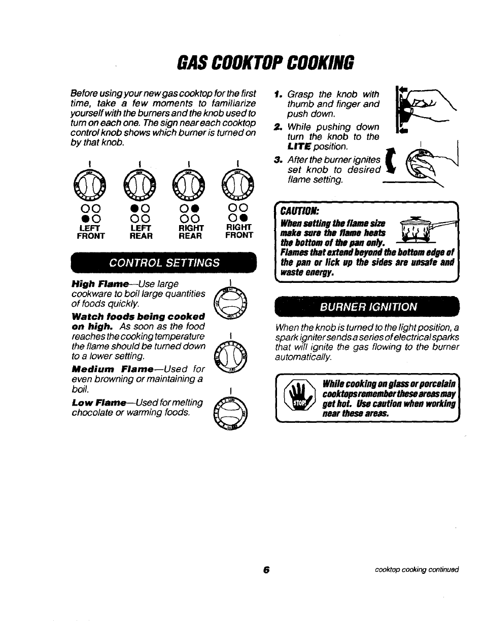 Gas cooktop cookihg, Oo mo om, Oo om | Sears KENMORE 911.3235S User Manual | Page 6 / 12