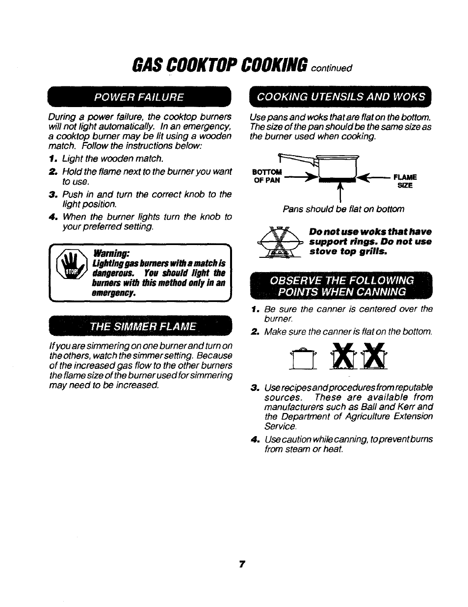 Gas cooktop cooking | Sears KENMORE 911.3235S User Manual | Page 7 / 12