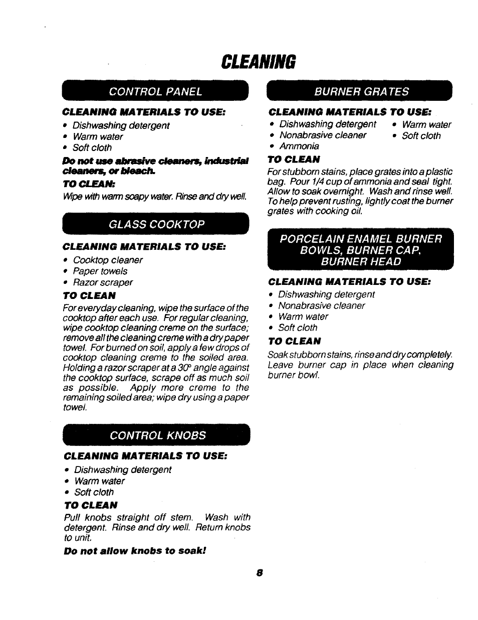 Cleaning | Sears KENMORE 911.3235S User Manual | Page 8 / 12