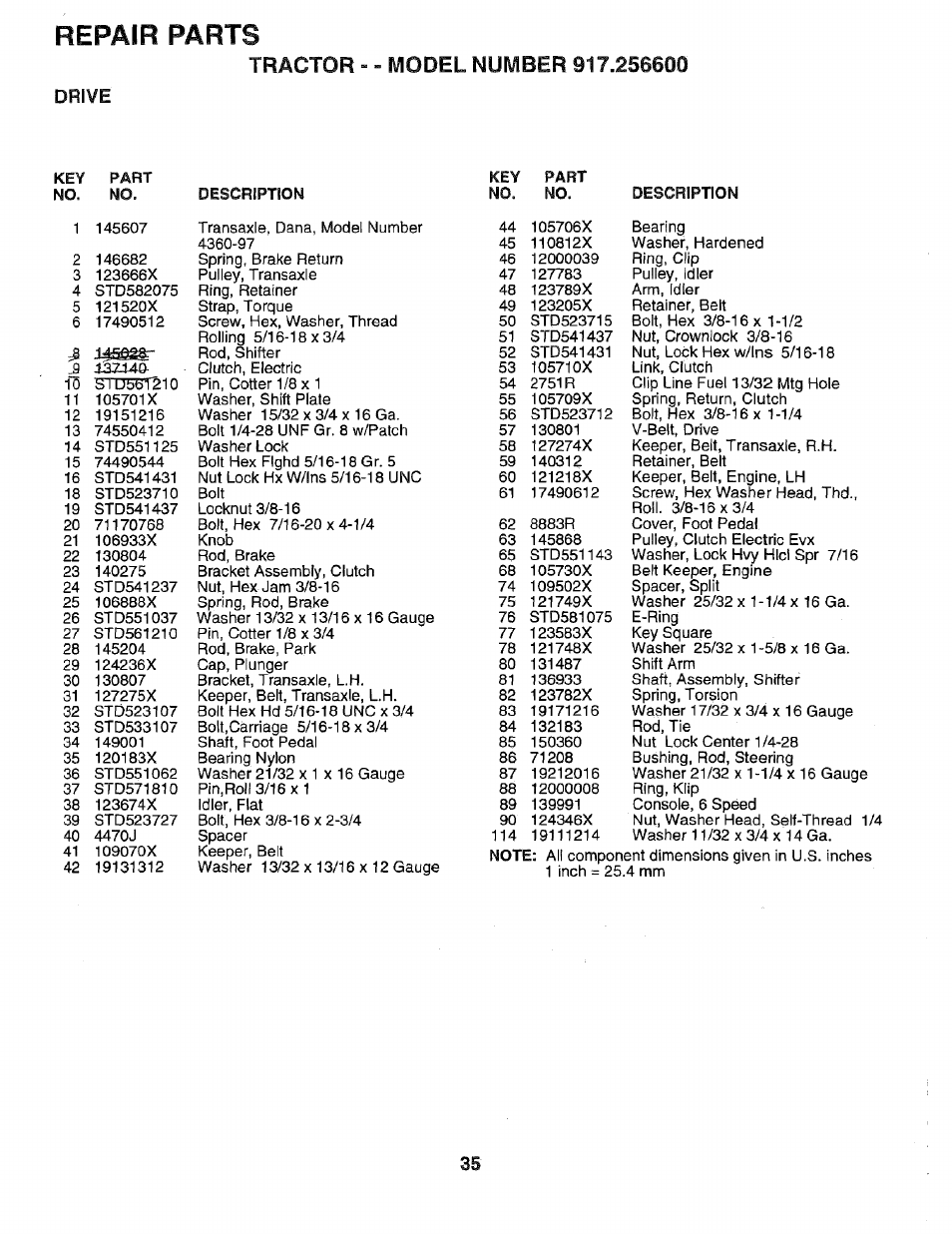 Drive, Repair parts | Sears EZ3 917.2566 User Manual | Page 35 / 56