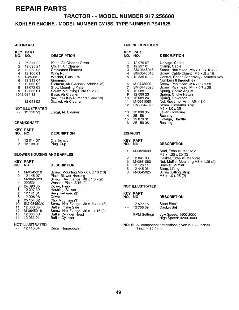 Repair parts | Sears EZ3 917.2566 User Manual | Page 49 / 56
