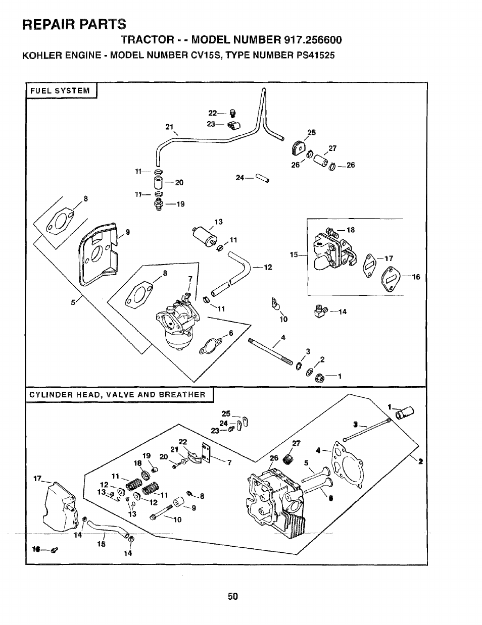 Repair parts | Sears EZ3 917.2566 User Manual | Page 50 / 56