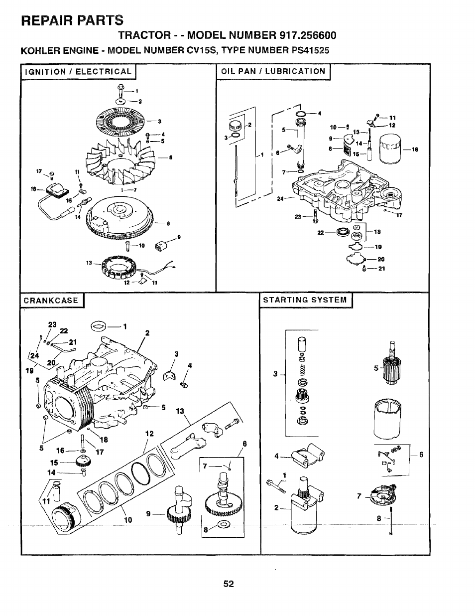Repair parts | Sears EZ3 917.2566 User Manual | Page 52 / 56
