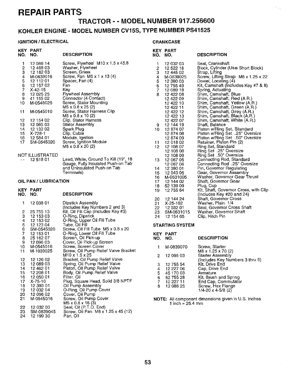 Repair parts | Sears EZ3 917.2566 User Manual | Page 53 / 56