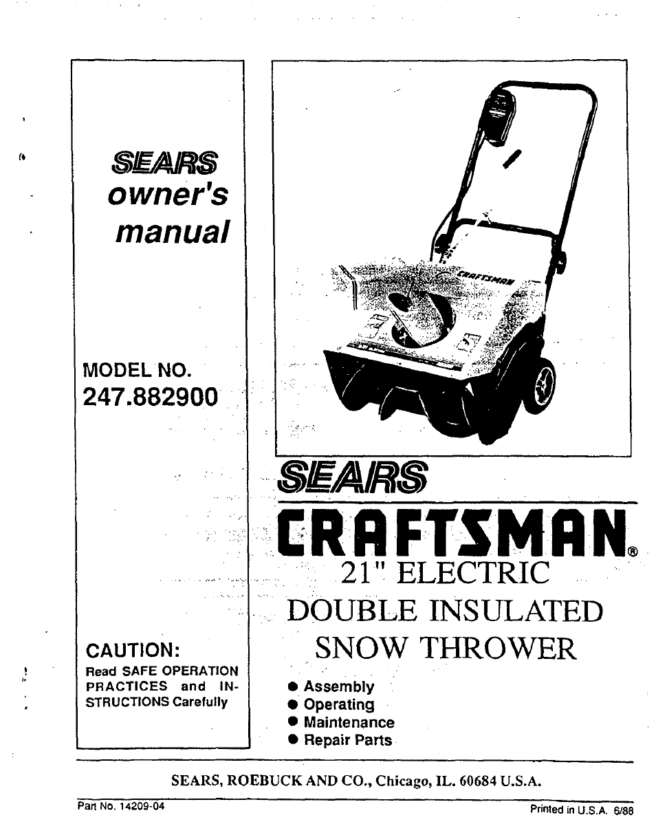 Sears 247.8829 User Manual | 12 pages