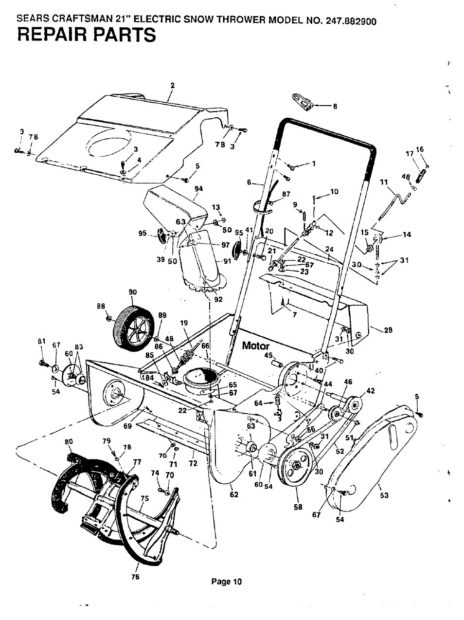 Repair parts | Sears 247.8829 User Manual | Page 10 / 12