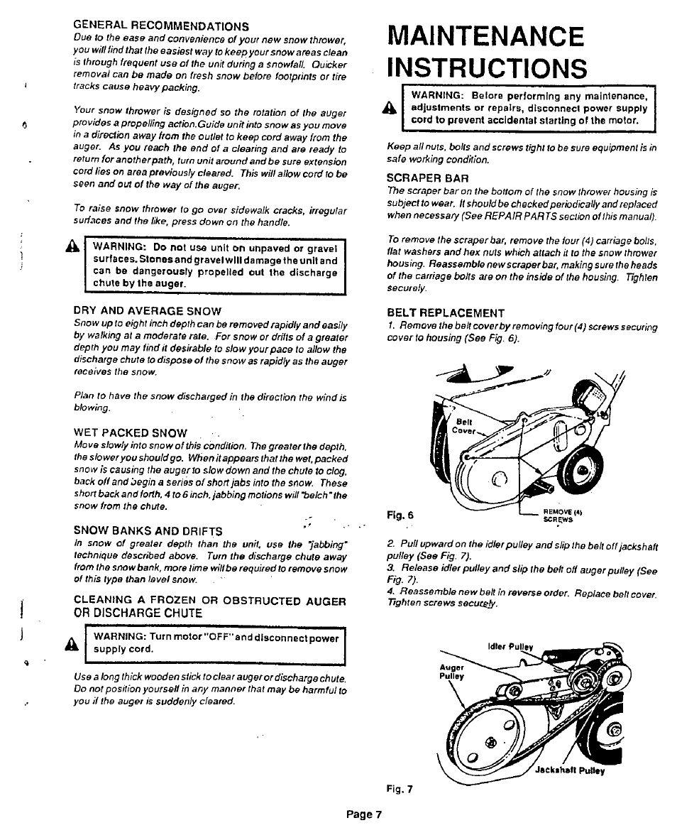 Or discharge chute, Maintenance, Instructions | Maintenance instructions | Sears 247.8829 User Manual | Page 7 / 12