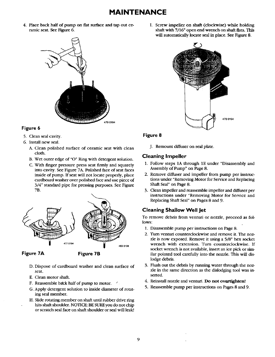 Figure 8, Cleaning impeller, Cleaning shallow well jet | Maintenance | Sears 390.252158 User Manual | Page 9 / 16