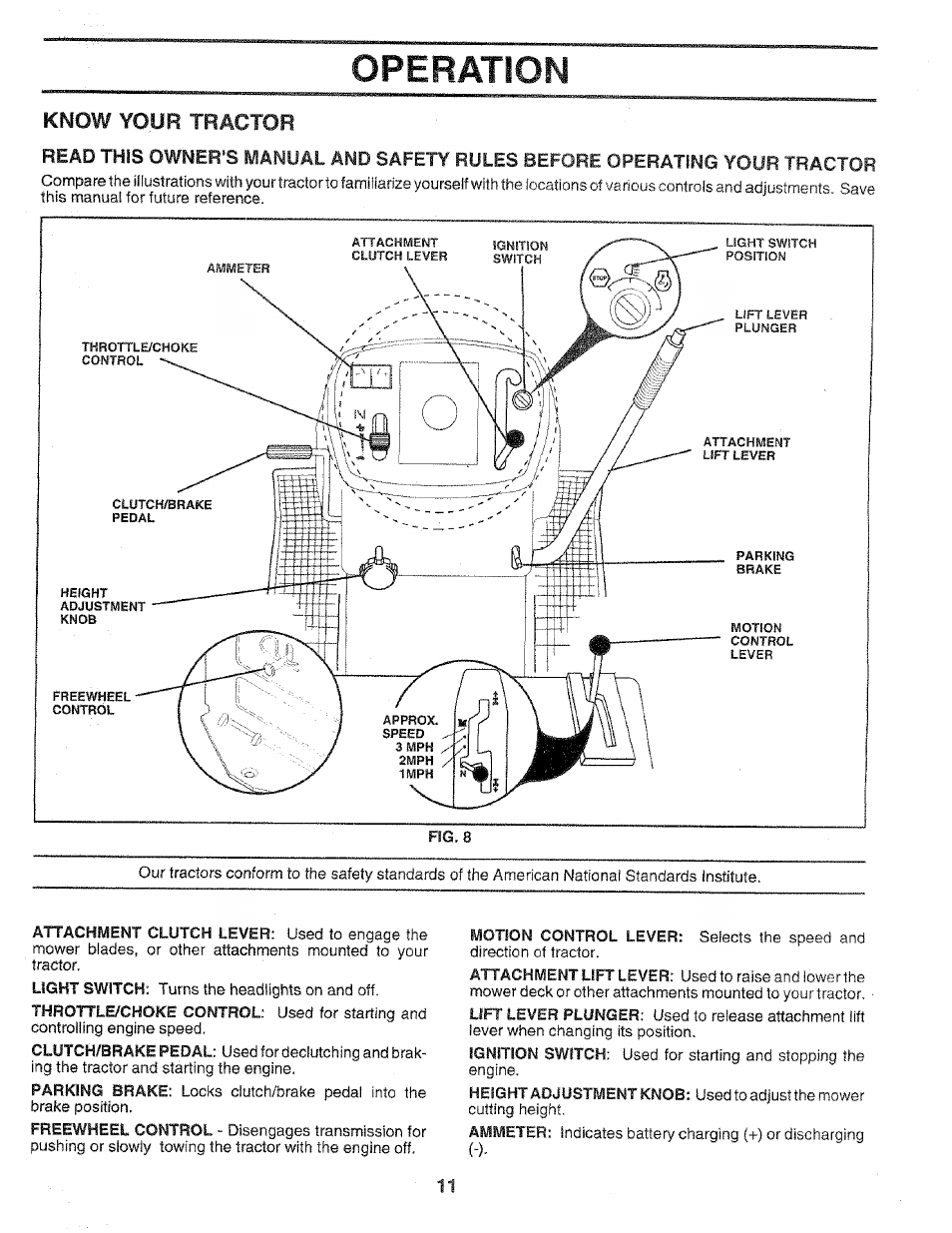 Operation, Know your tractor | Sears 917.258552 User Manual | Page 11 / 56