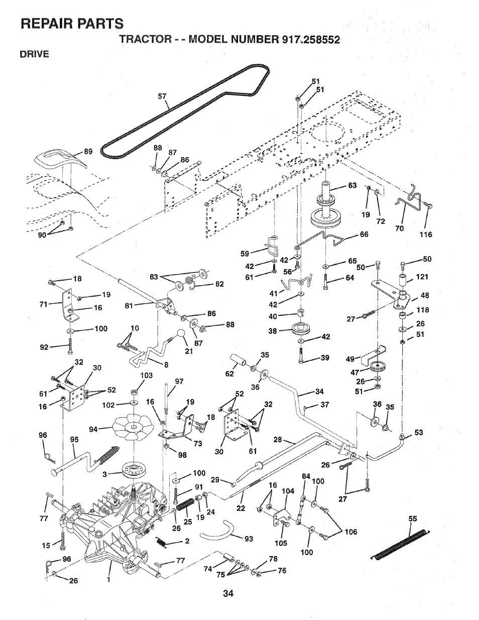Repair parts | Sears 917.258552 User Manual | Page 34 / 56