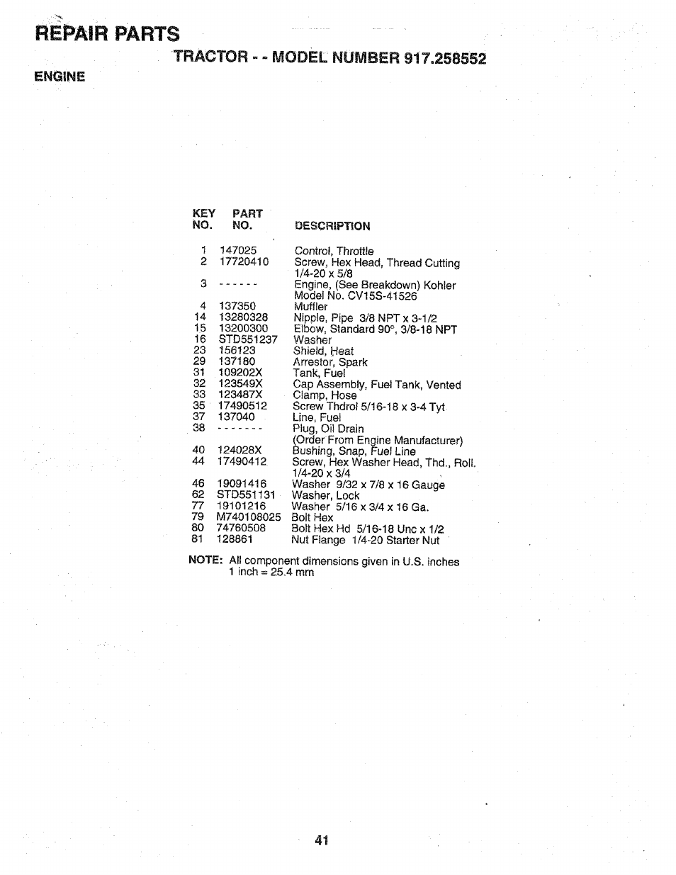Repair parts, Emcine | Sears 917.258552 User Manual | Page 41 / 56