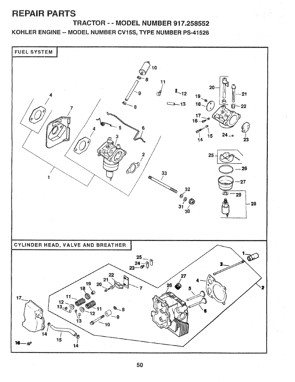 Repair parts | Sears 917.258552 User Manual | Page 50 / 56