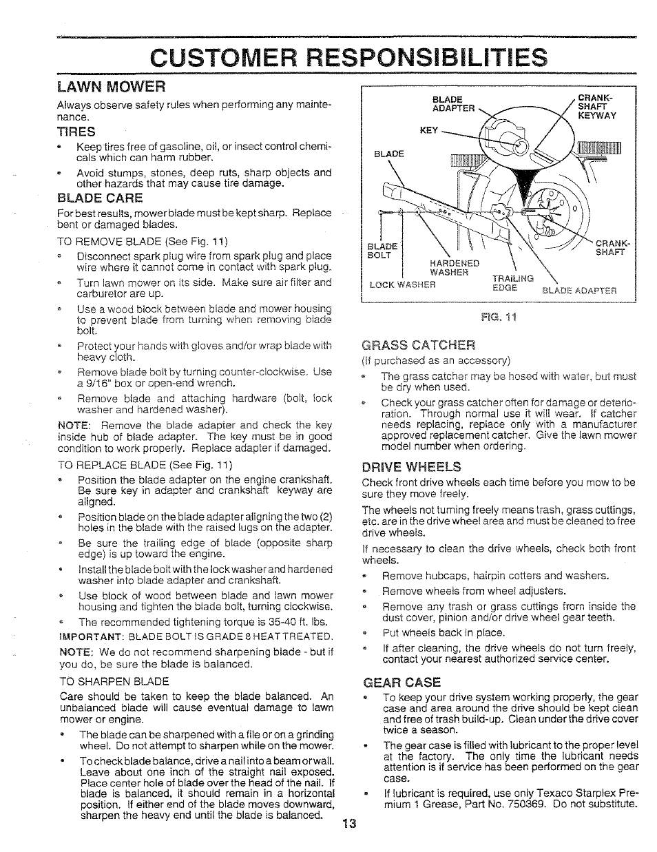 Lawn mower, Customer responsibilities | Sears 917.37283 User Manual | Page 13 / 28