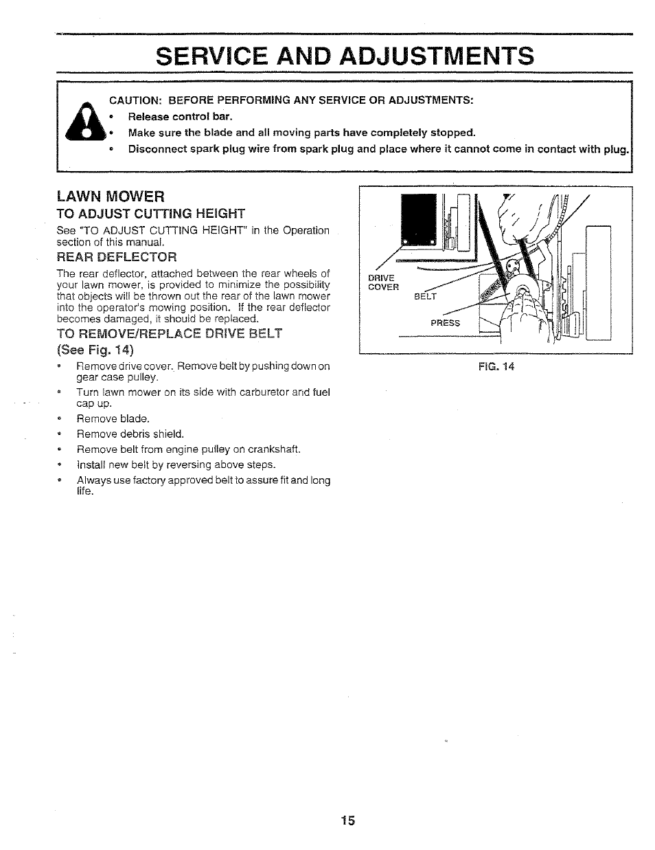 Service and adjustments, Lawn mower, Lawn mower -24 | Sears 917.37283 User Manual | Page 15 / 28