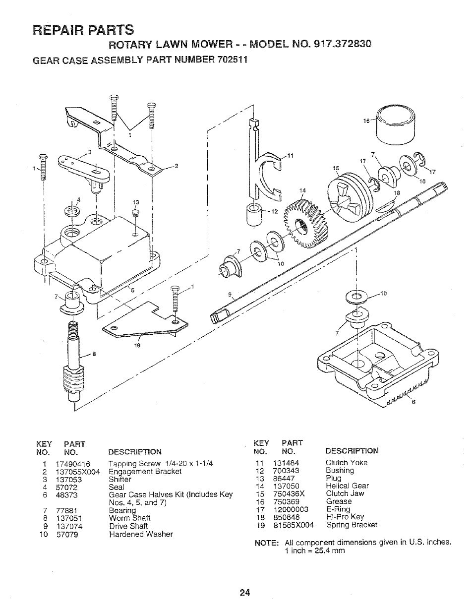 Repair, Parts | Sears 917.37283 User Manual | Page 24 / 28