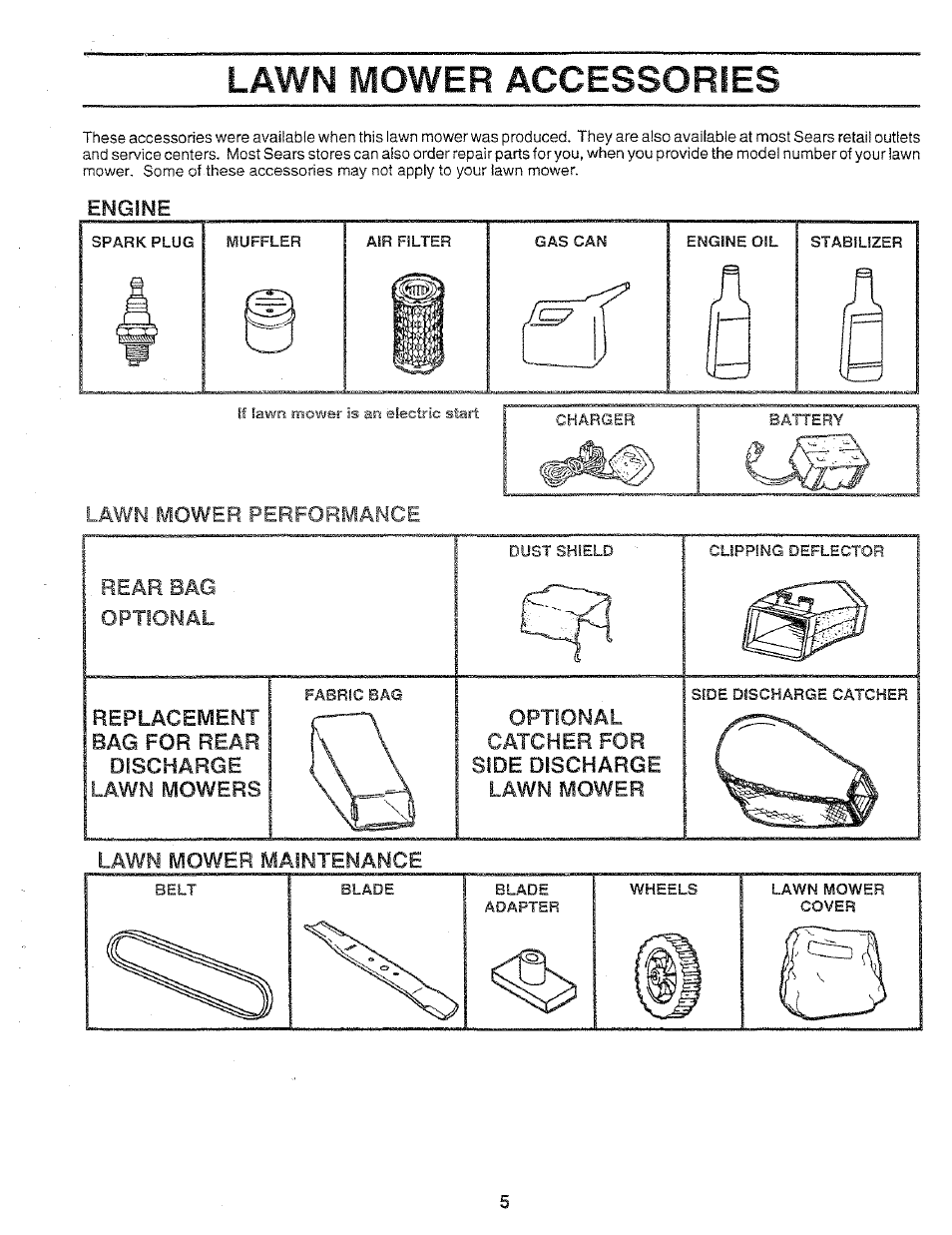 Lawn mower accessories | Sears 917.37283 User Manual | Page 5 / 28