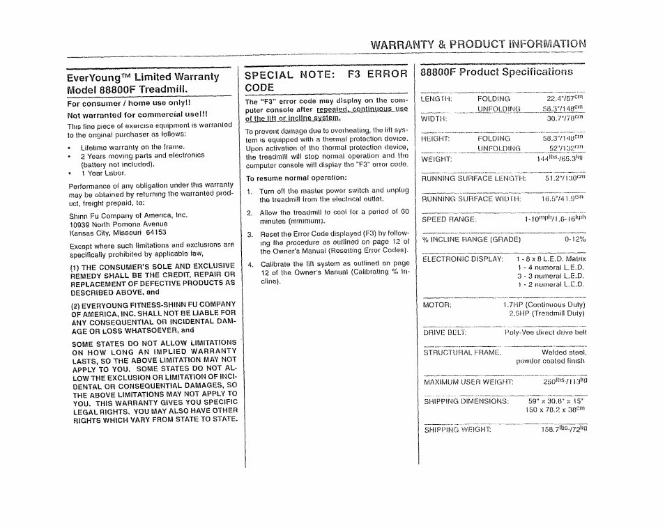 Sears EverYoung 88800F User Manual | 2 pages