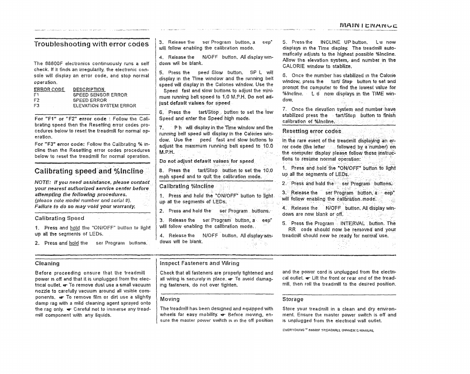 Troubleshooting with error codes | Sears EverYoung 88800F User Manual | Page 2 / 2