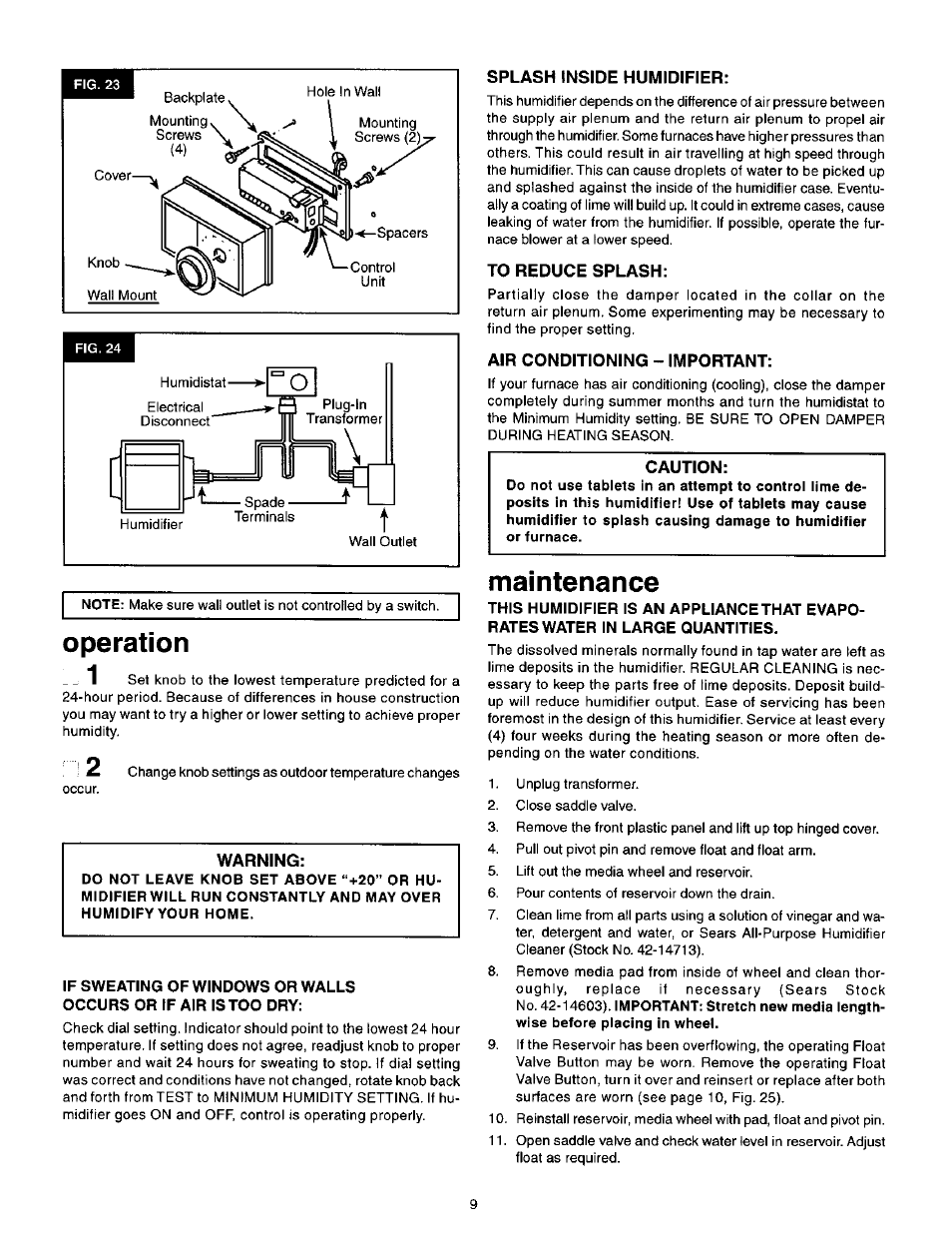 Maintenance, Operation 1 | Sears KENMORE 1700 User Manual | Page 9 / 13