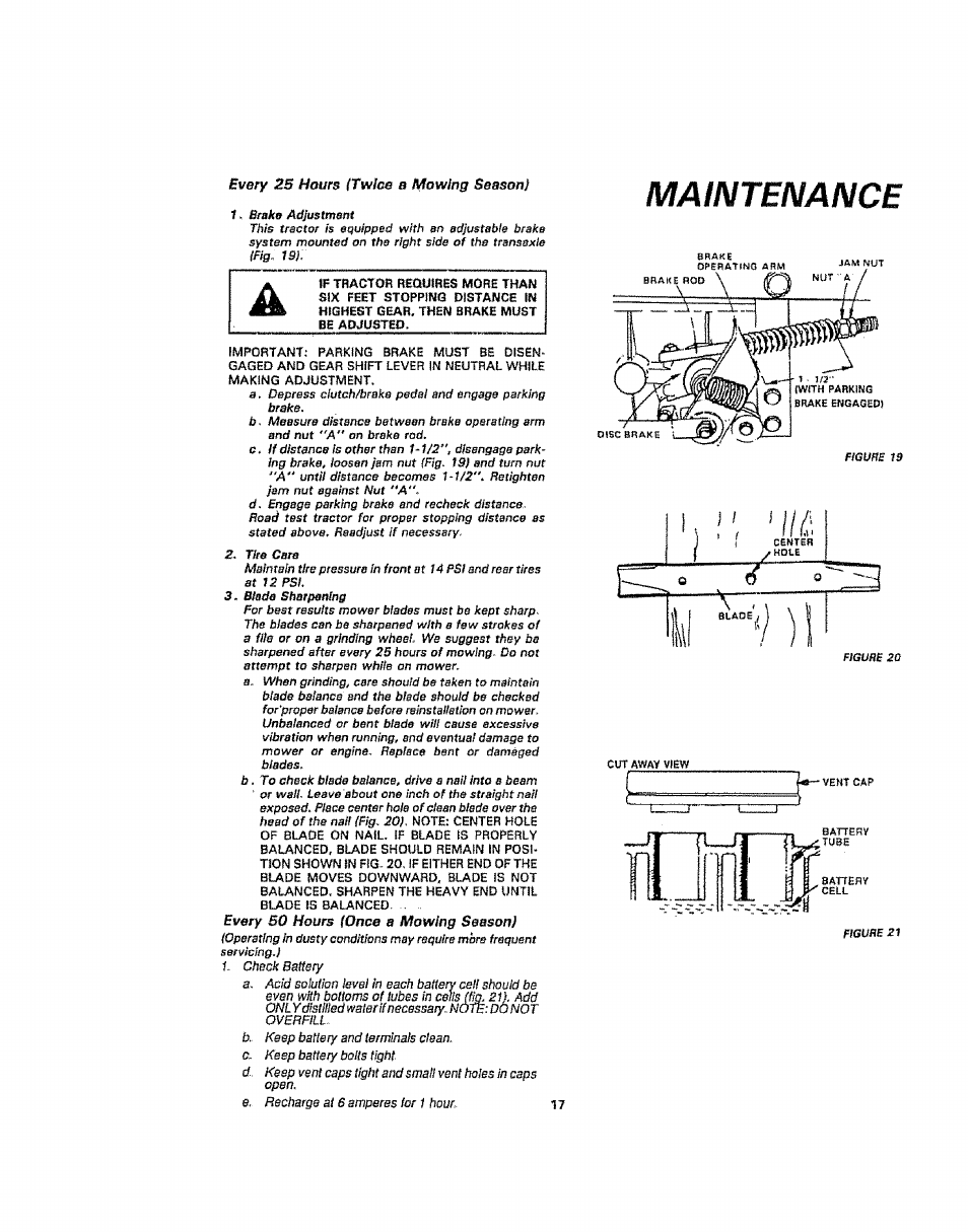 Maintenance a, Bvery 2s hours {twice a mowing season | Sears 917.254710 User Manual | Page 17 / 52