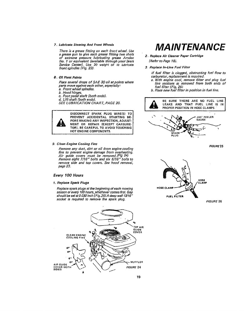 Maintenance, Every 100 hours | Sears 917.254710 User Manual | Page 19 / 52