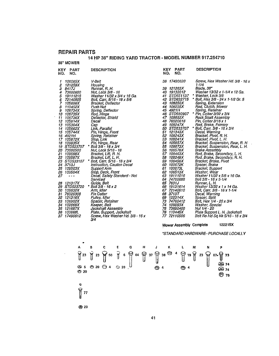 Repair parts | Sears 917.254710 User Manual | Page 41 / 52