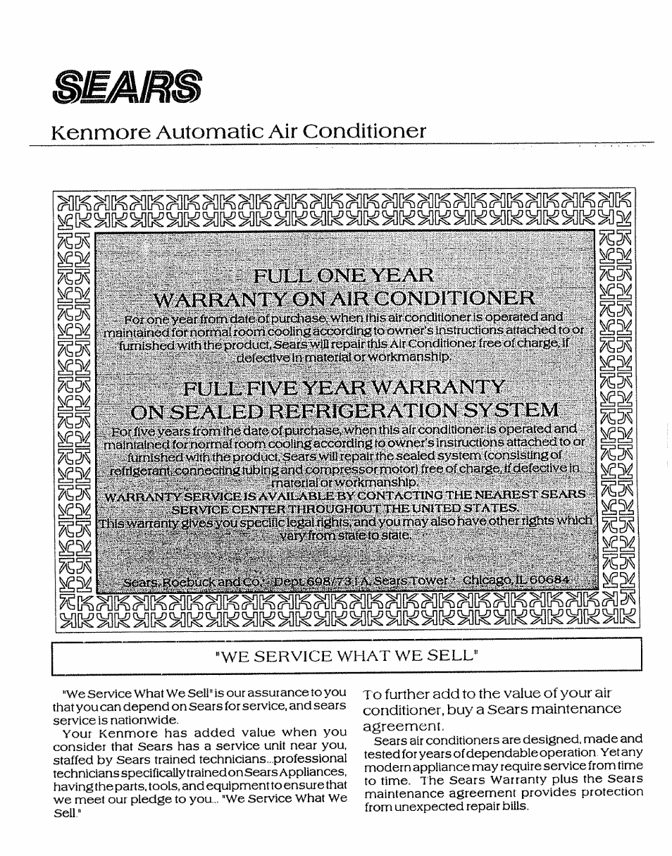 Kenmore automatic air conditioner | Sears P/N93SR-D02 User Manual | Page 16 / 16