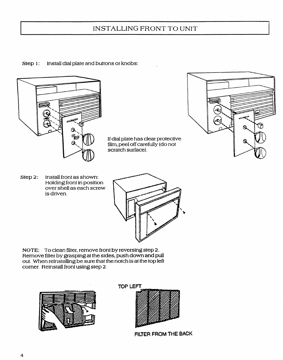 Top left, Filter from the back | Sears P/N93SR-D02 User Manual | Page 4 / 16