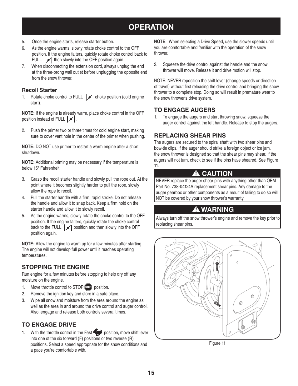 Operation, Caution, Warning | Sears 247.8879 User Manual | Page 15 / 64