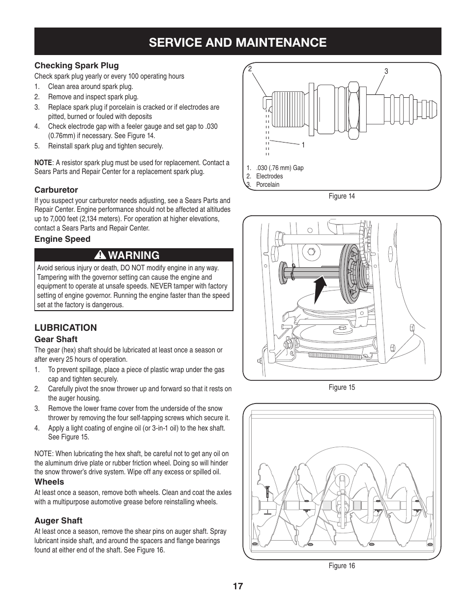 Service and maintenance, Warning | Sears 247.8879 User Manual | Page 17 / 64