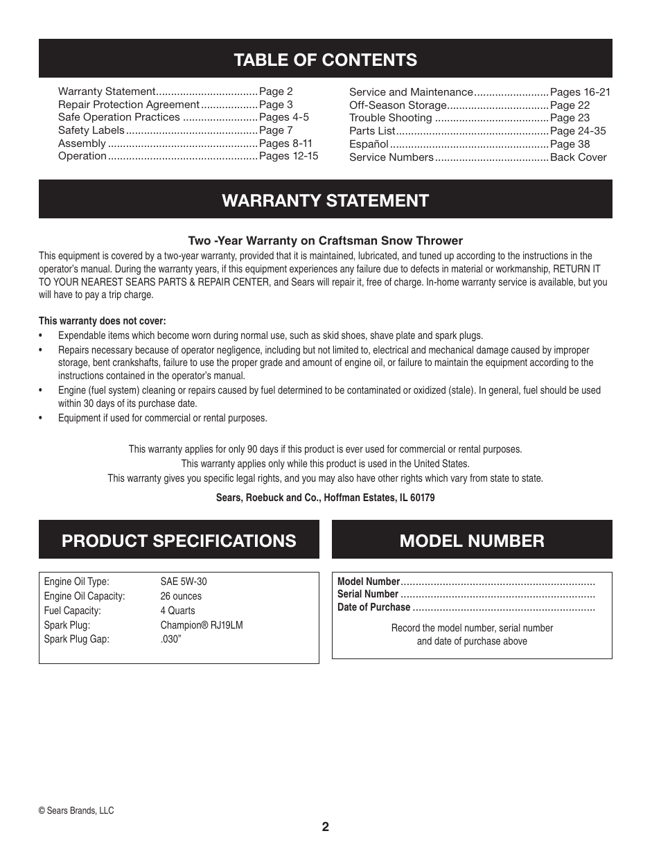 Sears 247.8879 User Manual | Page 2 / 64