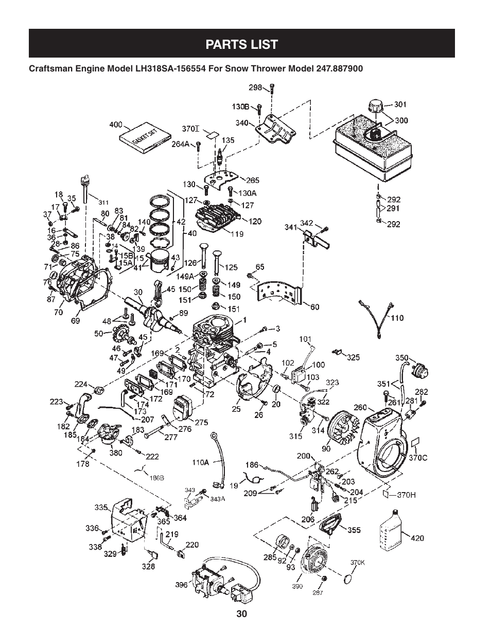 Parts list | Sears 247.8879 User Manual | Page 30 / 64