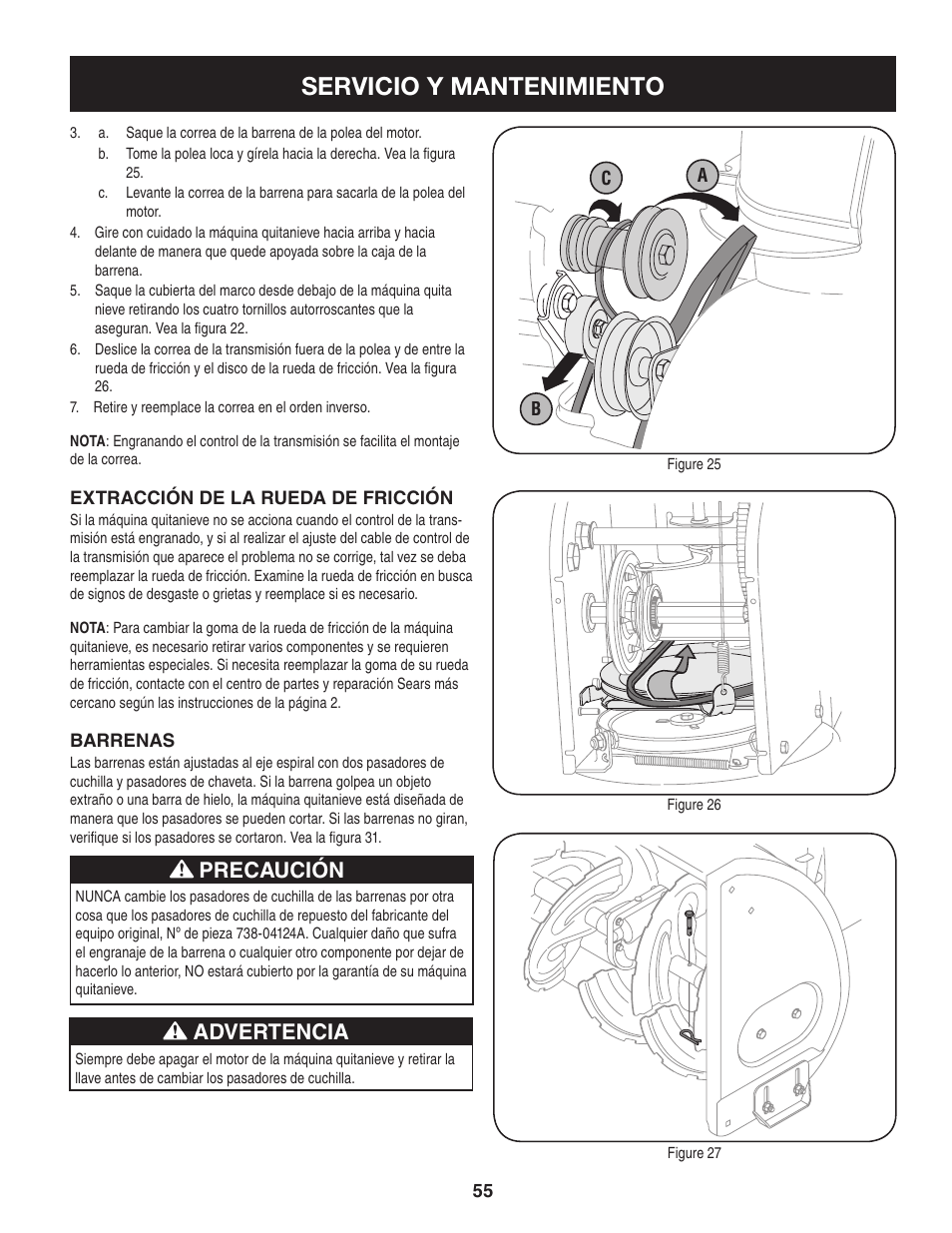 Servicio y mantenimiento, Precaución advertencia | Sears 247.8879 User Manual | Page 55 / 64