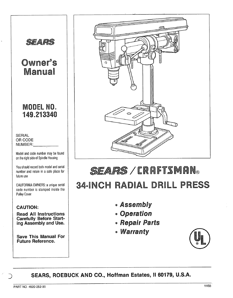 Sears 149.213340 User Manual | 16 pages