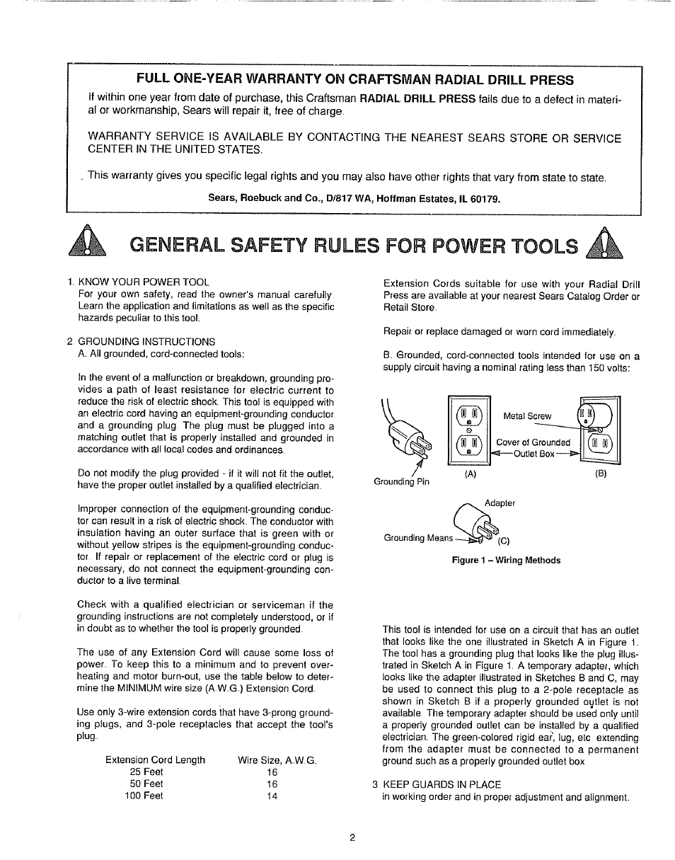 General safety rules for power tools | Sears 149.213340 User Manual | Page 2 / 16