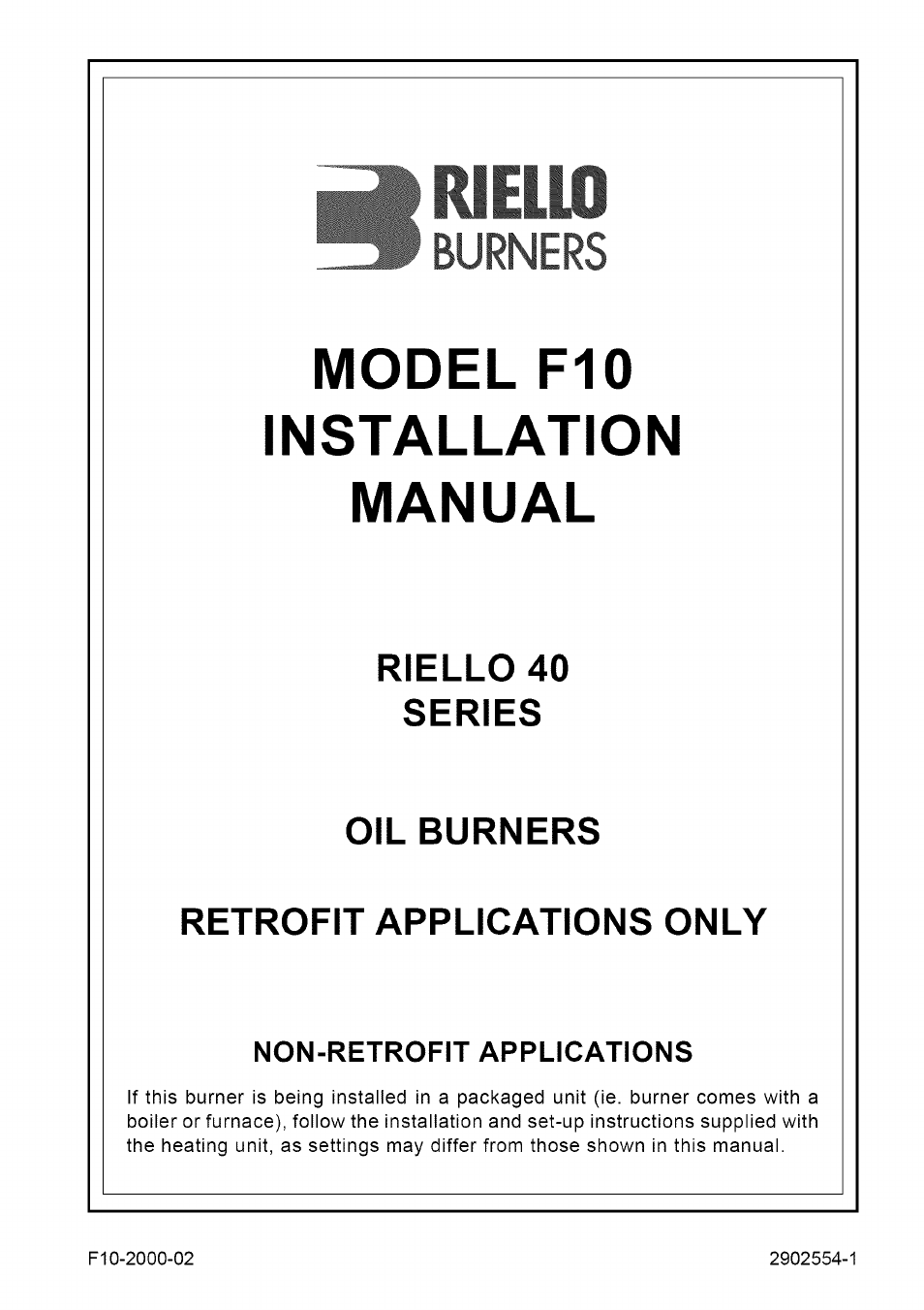 Sears Riello F10 User Manual | 20 pages