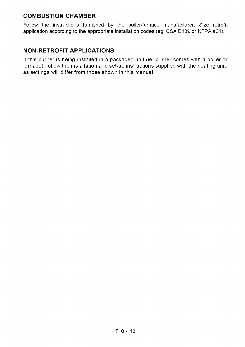 Combustion chamber, Non-retrofit applications | Sears Riello F10 User Manual | Page 15 / 20