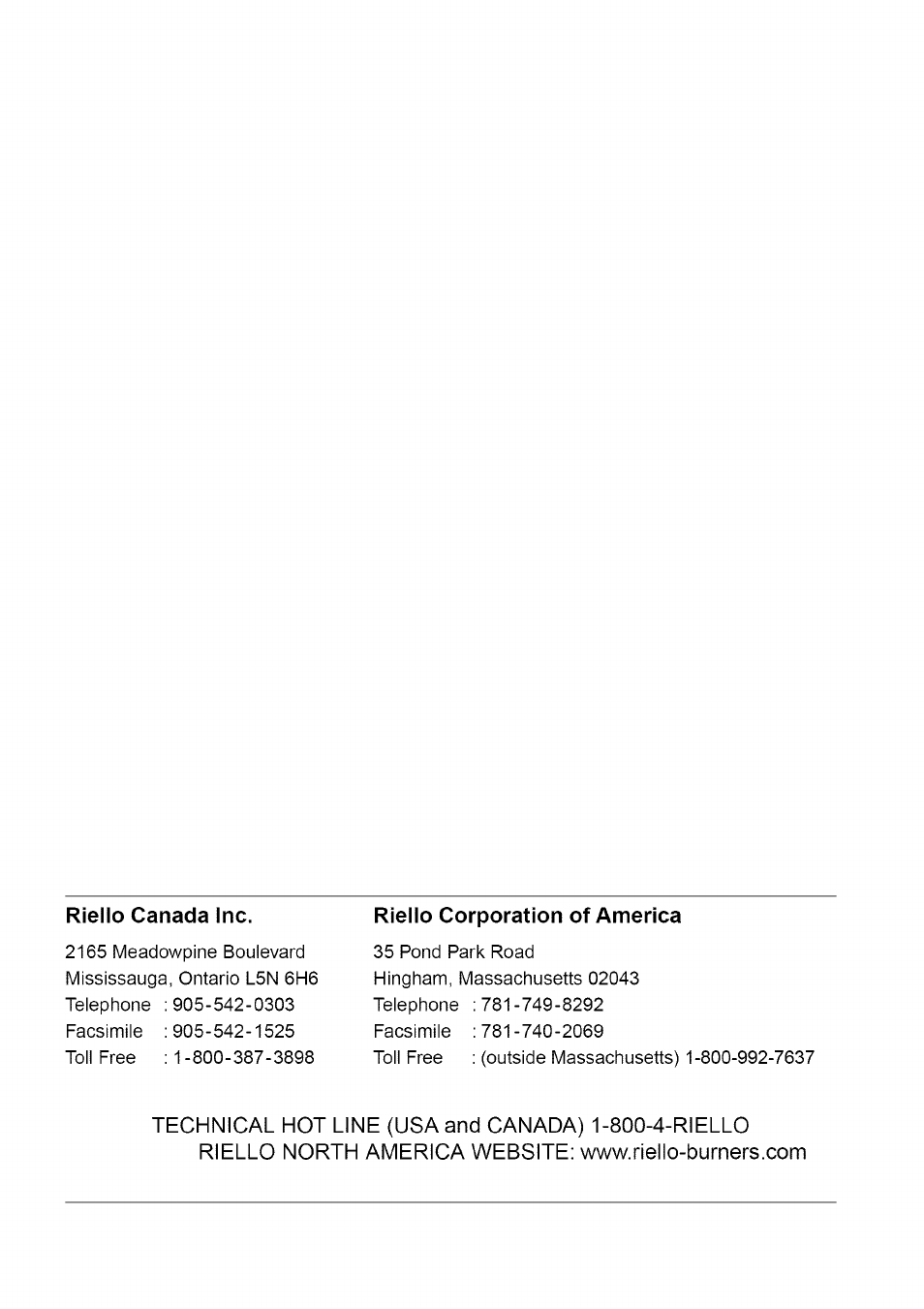 Riello corporation of america | Sears Riello F10 User Manual | Page 20 / 20