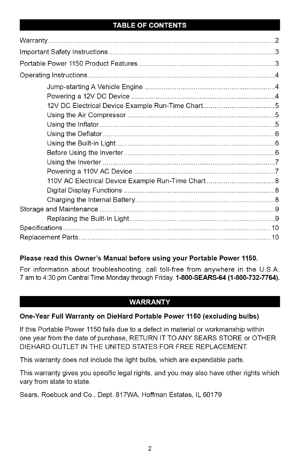 Sears 200.71488 User Manual | Page 2 / 11