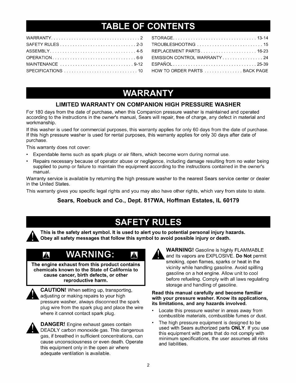 Sears 580.76101 User Manual | Page 2 / 40