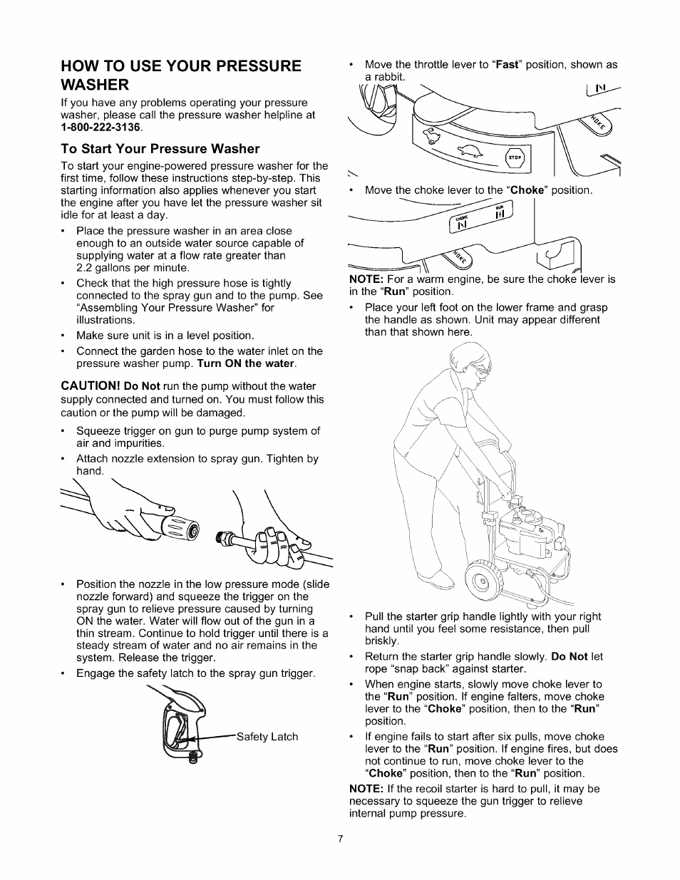 To start your pressure washer, How to use your pressure washer | Sears 580.76101 User Manual | Page 7 / 40