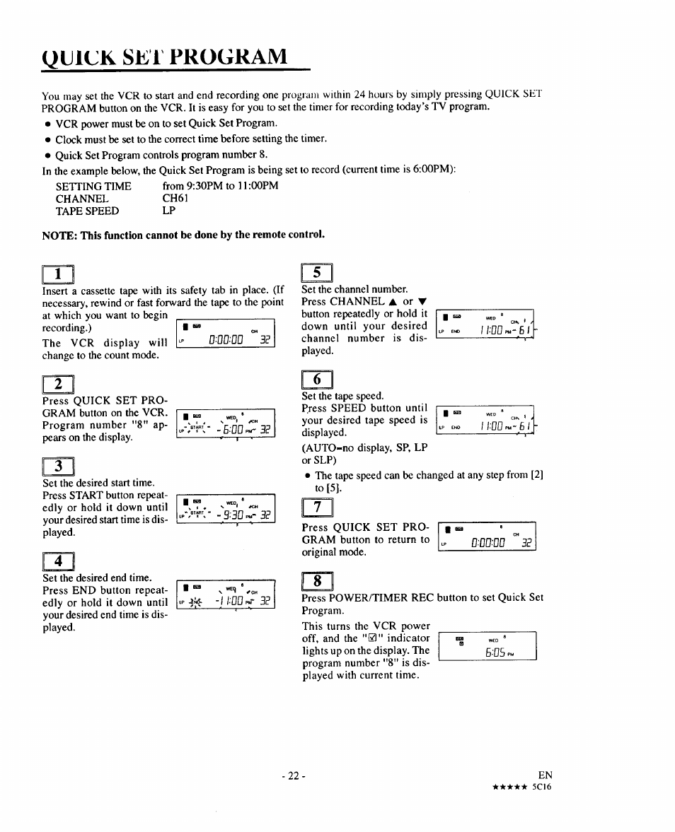 Ulick ski program, Quick set program | Sears 934.5512559 User Manual | Page 22 / 40