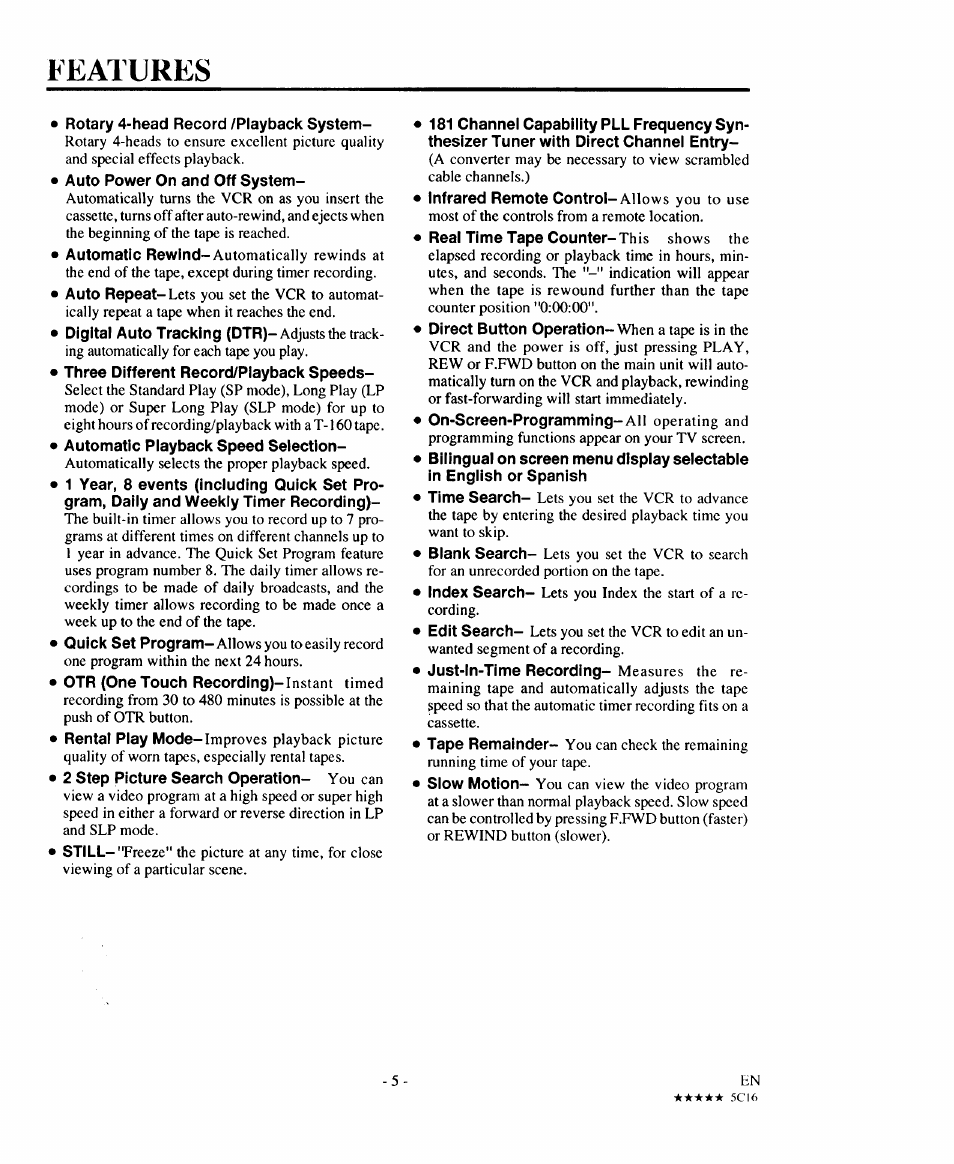 Features | Sears 934.5512559 User Manual | Page 5 / 40
