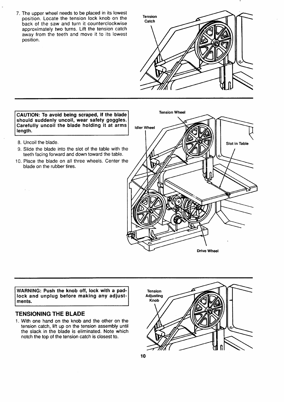 Tensioning the blade | Sears 113.244530 User Manual | Page 10 / 24
