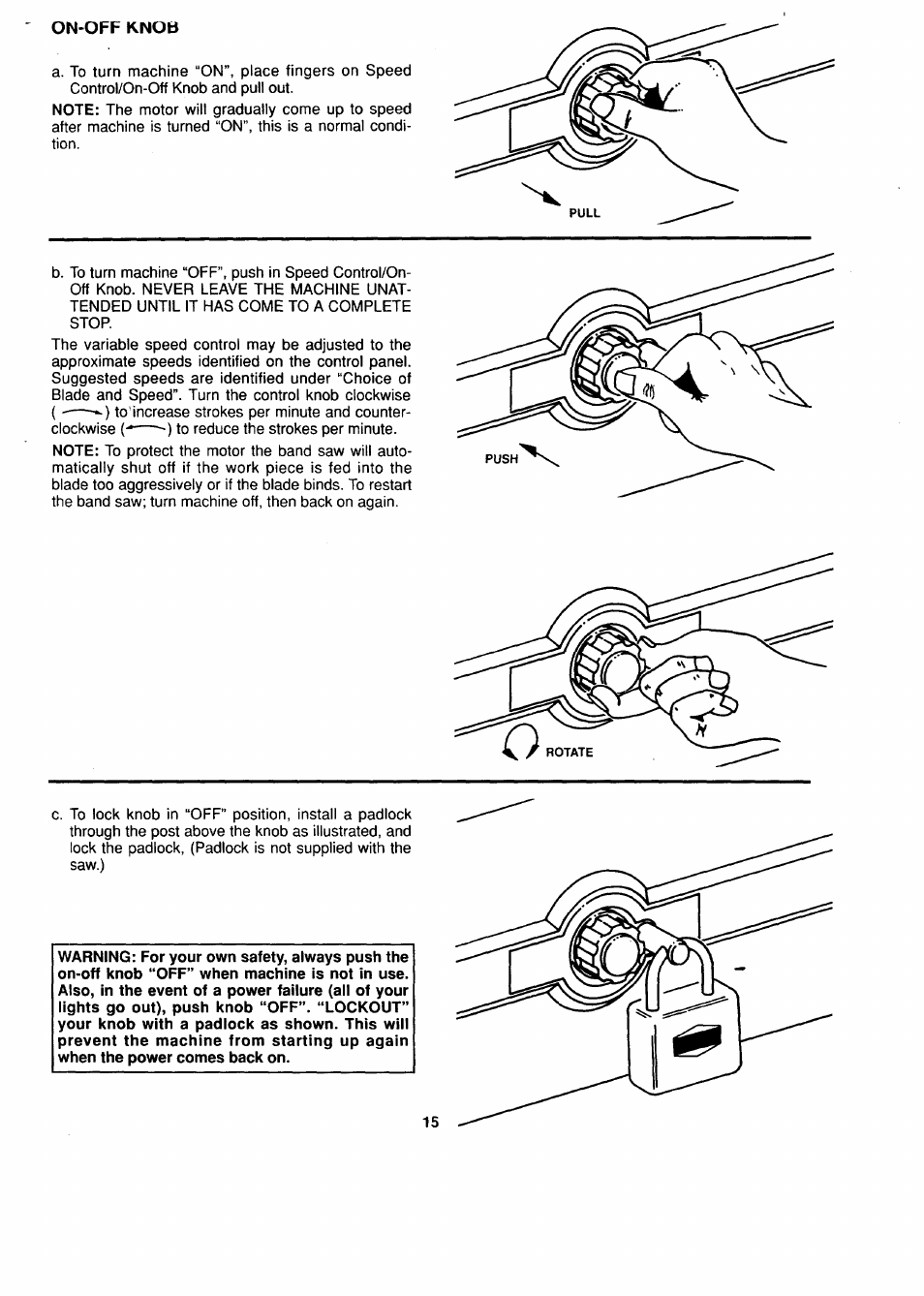 On-off knob | Sears 113.244530 User Manual | Page 15 / 24