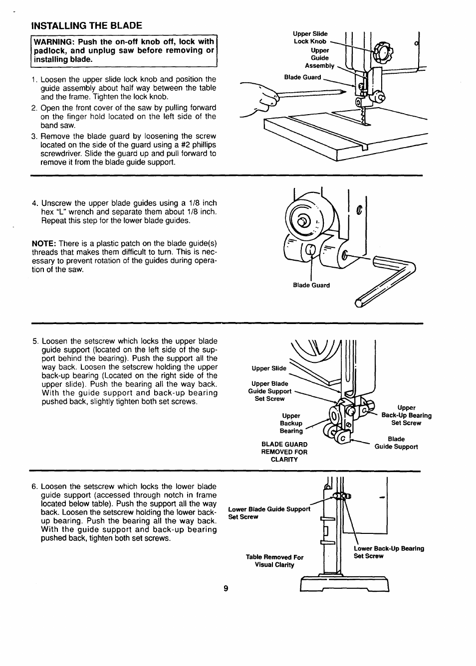 Installing the blade, Tracking the blade | Sears 113.244530 User Manual | Page 9 / 24