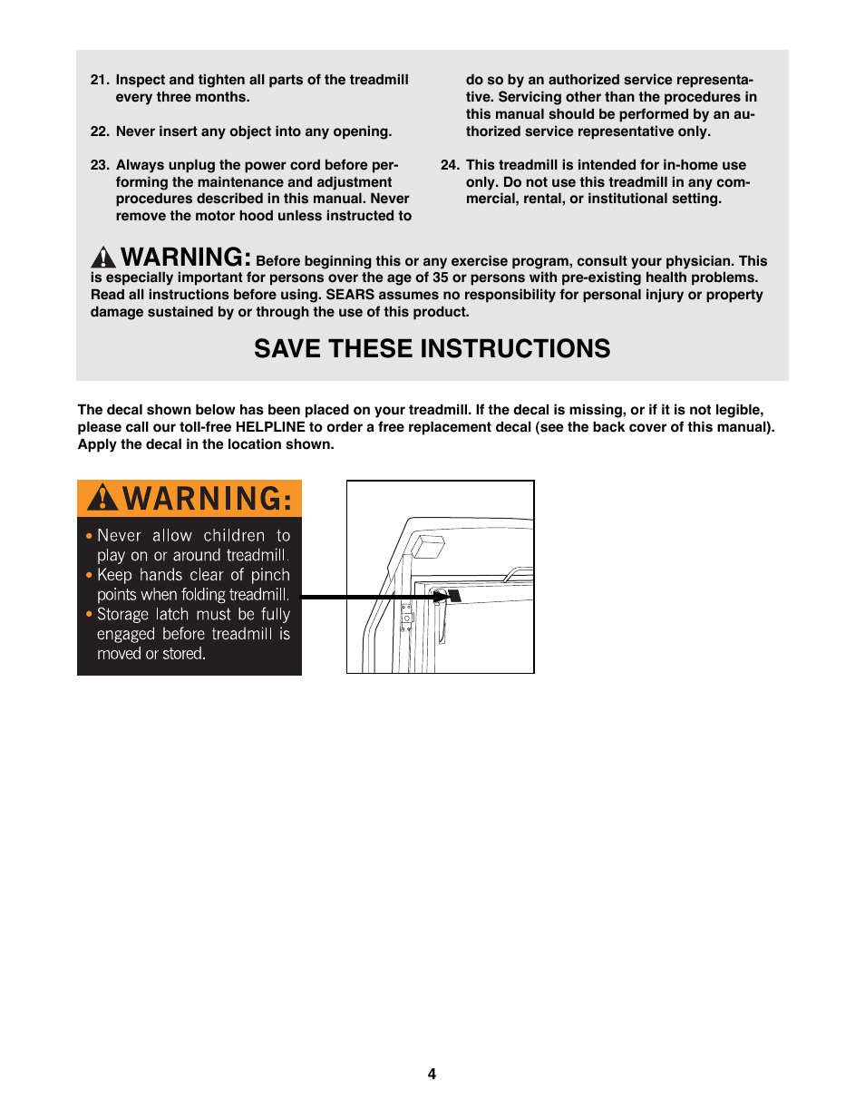 Warning, Save these instructions | Sears 831.297940 User Manual | Page 4 / 18