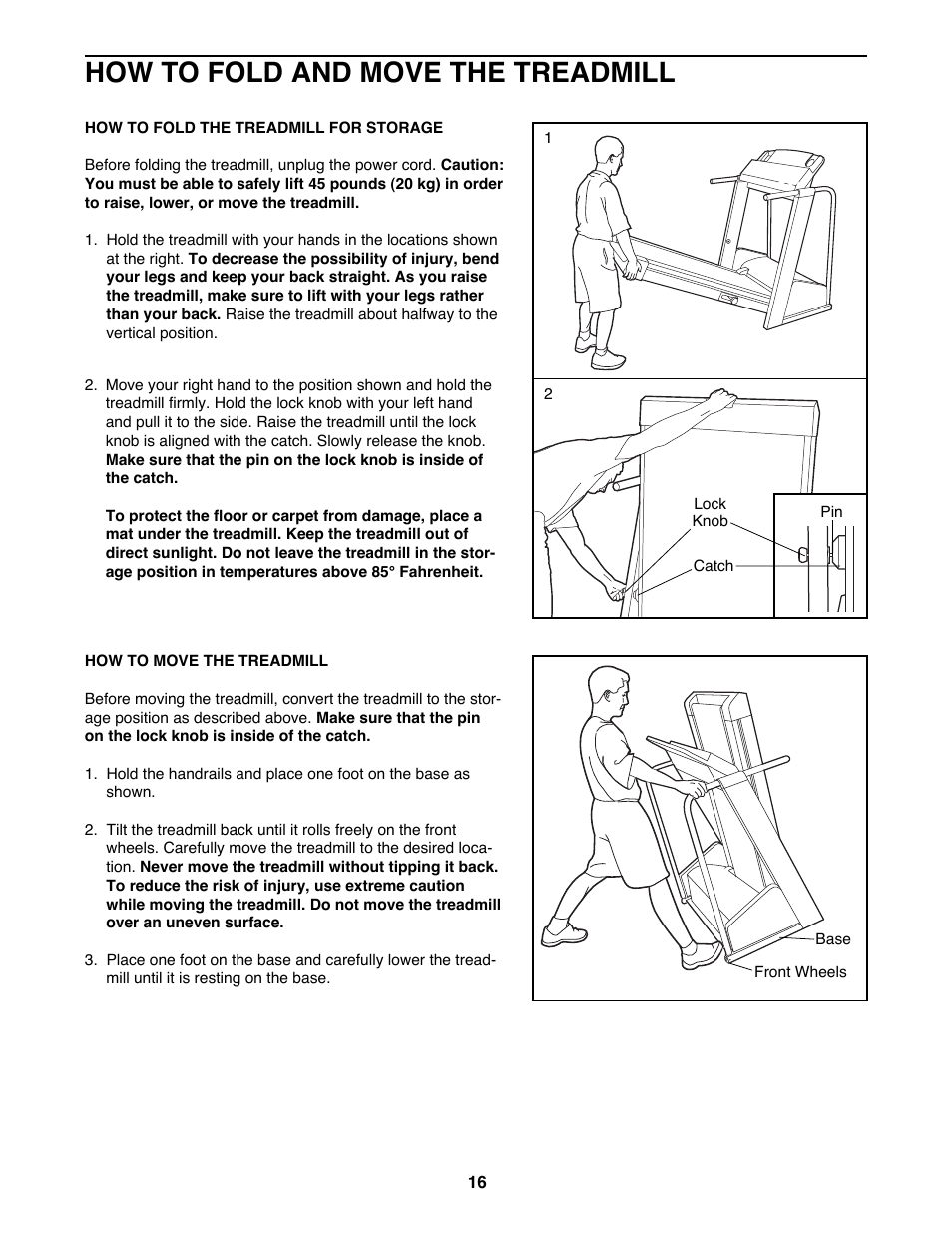How to fold and move the treadmill | Sears 10.0 831.297960 User Manual | Page 16 / 26