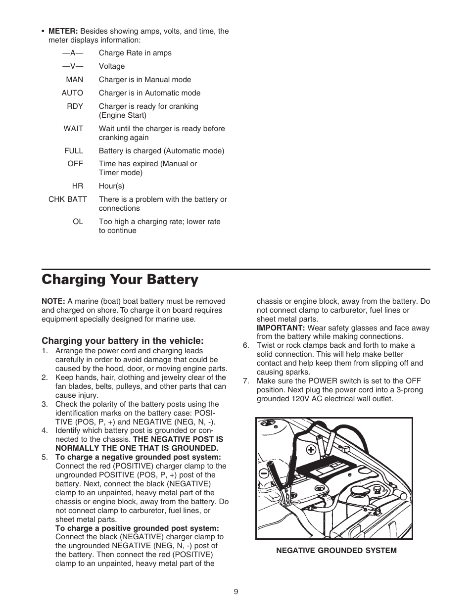 Charging your battery | Sears 200.71234 User Manual | Page 10 / 15